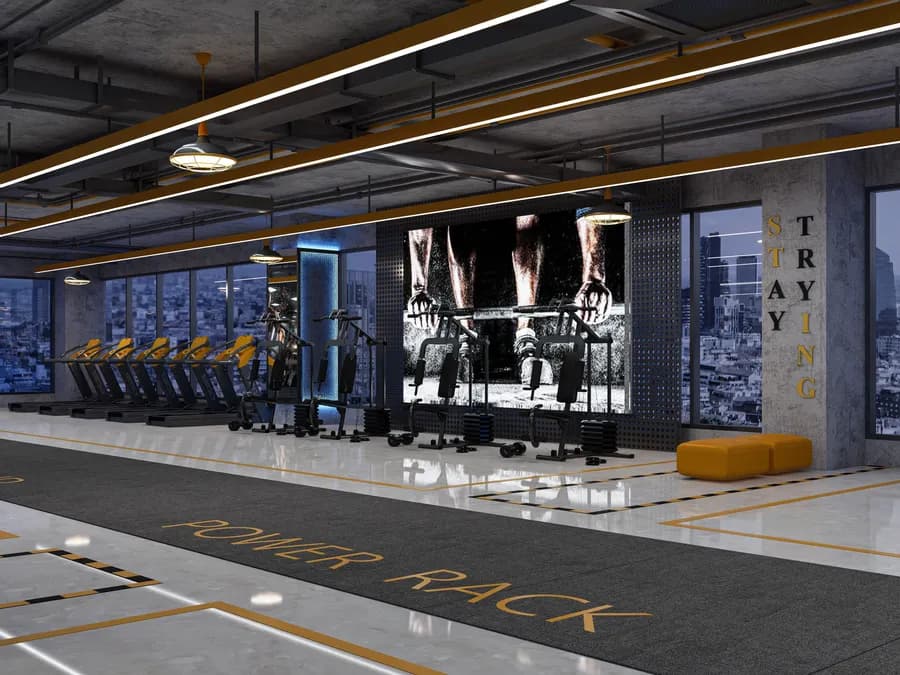 Spacious workout area with functional interior design