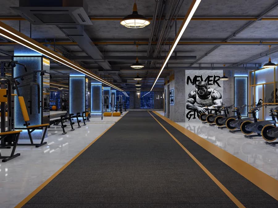 Fitness center interior with motivational decor