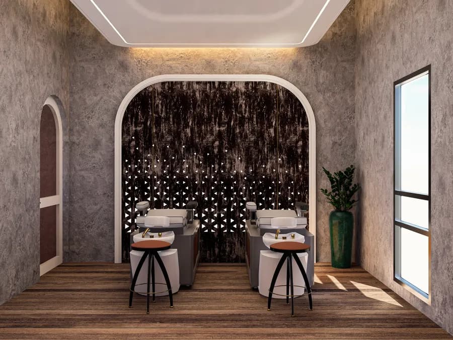 Trendy men’s salon layout with organized grooming stations