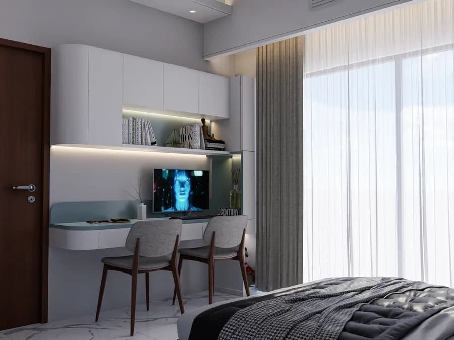 Luxury master bedroom with stylish wardrobe design