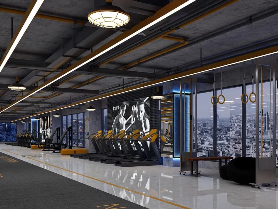 Stylish and organized fitness studio interiors