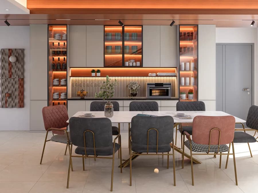 Contemporary duplex living room interior with neutral tones