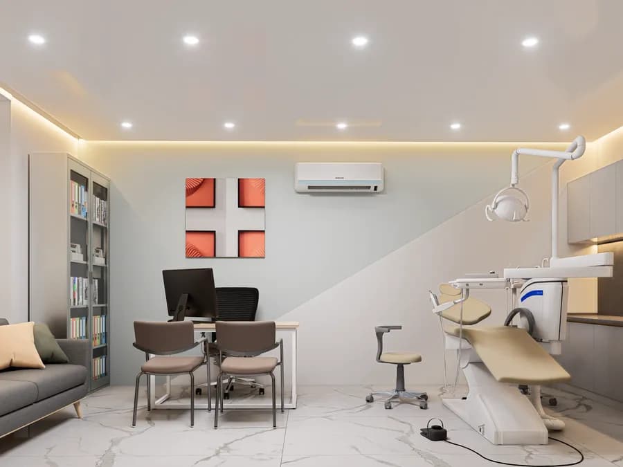 Minimalist dental clinic reception area design in Bangladesh