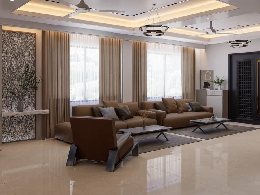 Duplex home living area with modern furniture setup