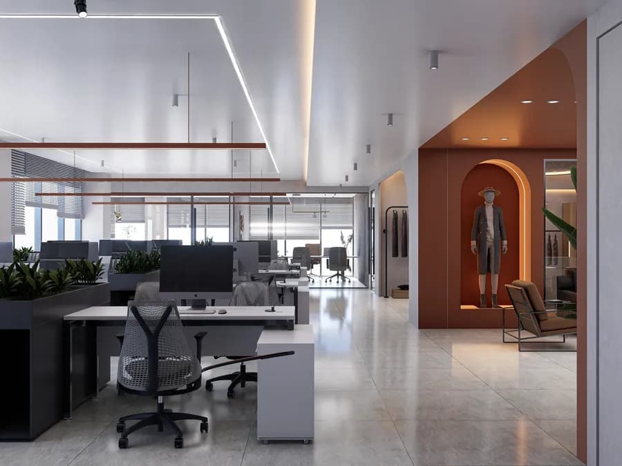 Modern collaborative office environment with elegant interior styling