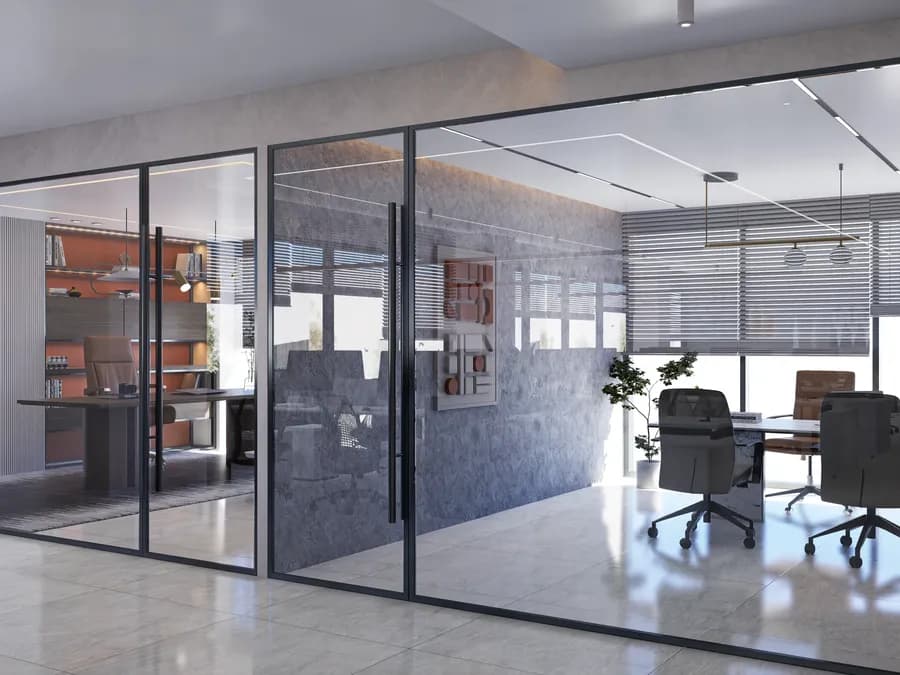 Modern glass partition office interior design in Dhaka