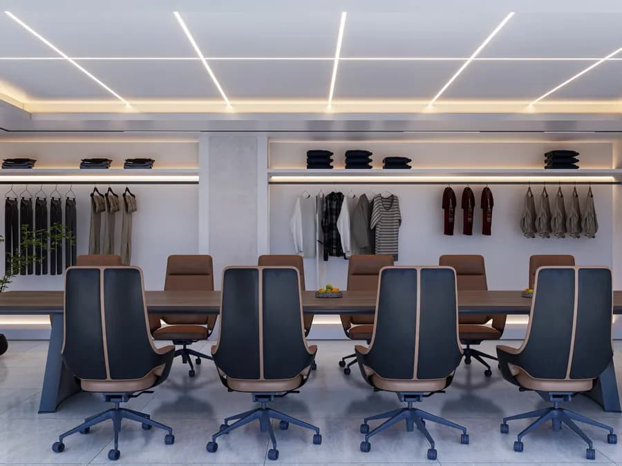 Contemporary corporate office workspace with elegant furniture