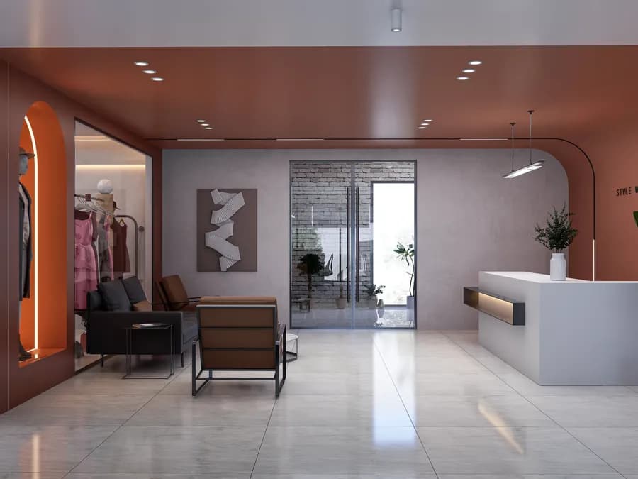 Stylish office entrance and reception area interior design