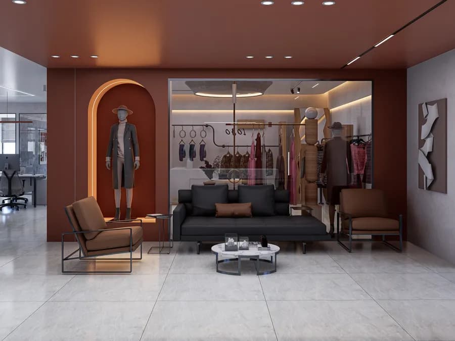 Modern office cabin interior with premium ceiling lighting