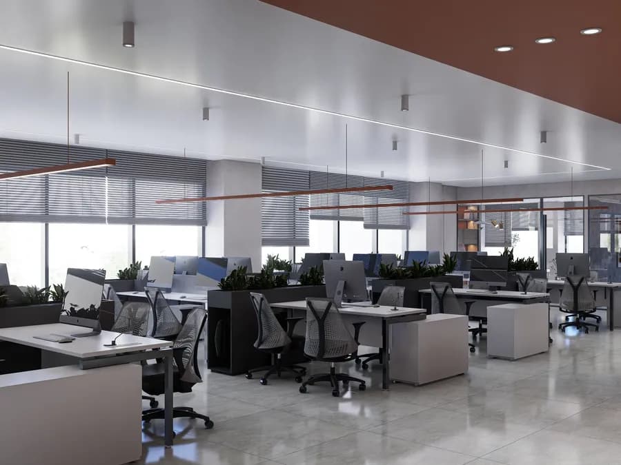 Modern commercial office design with ergonomic seating arrangement