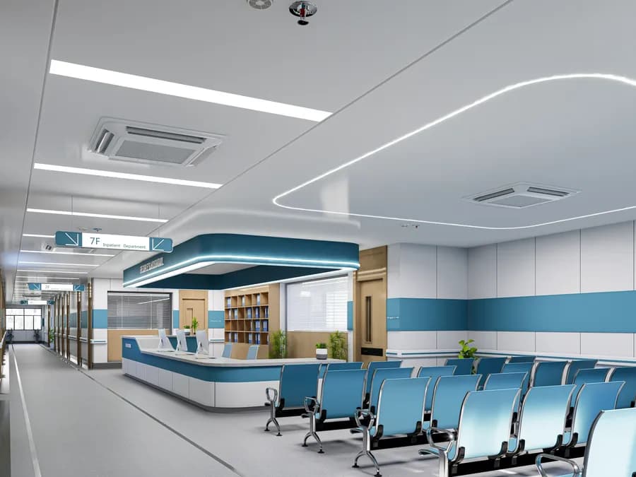 Hospital waiting lounge interior with comfortable seating arrangement