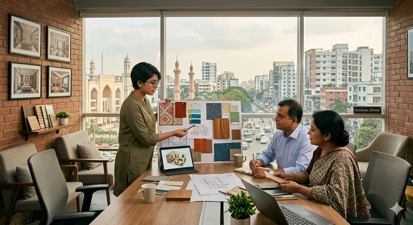 Interior design consultation meeting in Dhaka office