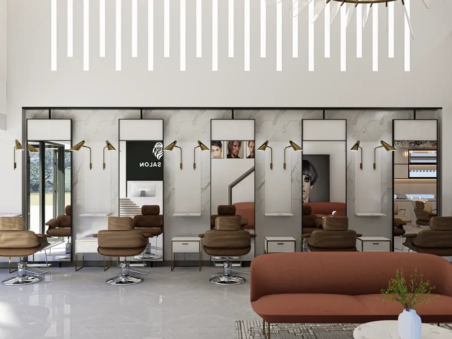 Modern men's salon interior design in Bangladesh with stylish furniture