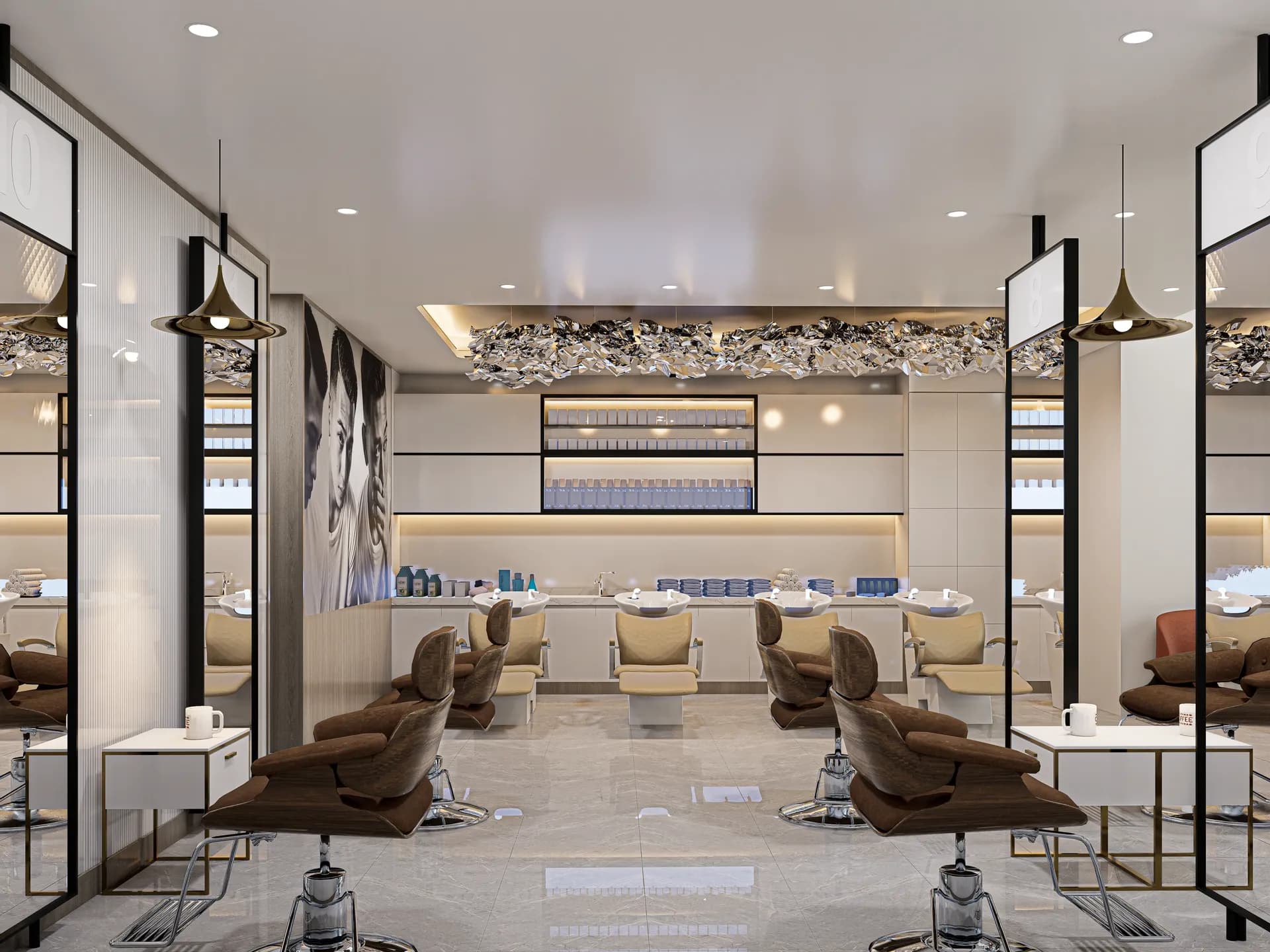 Contemporary men’s grooming salon interior with minimalistic style