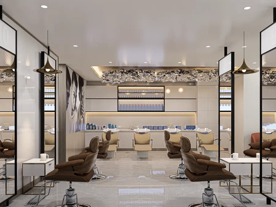 Contemporary men’s grooming salon interior with minimalistic style