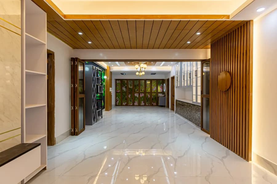 Luxury residential living room interior with elegant lighting
