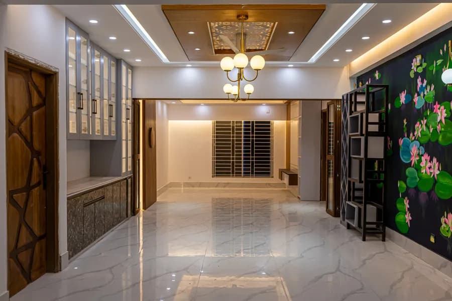 Elegant apartment living space with premium flooring