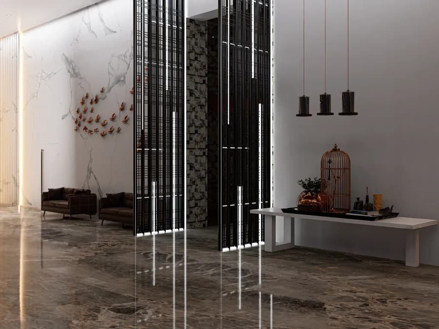 Luxury commercial hotel interior design with marble finishes