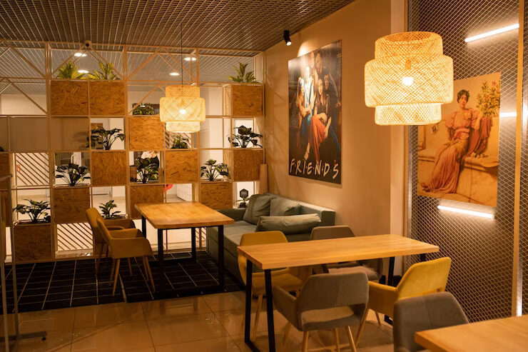 part-interior-cozy-modern-cafe-with-wooden-tables-armchairs-domestic-plants-posters-walls_274679-2426